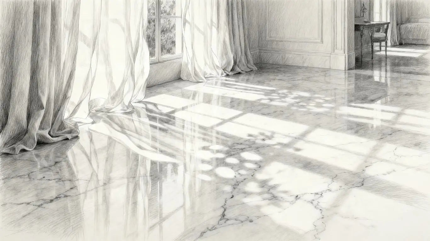 A refined living space featuring polished natural stone floors