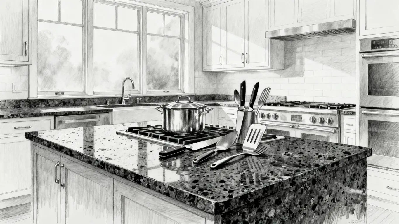 Granite countertops in kitchen