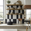 Black enameled cast iron dutch oven with lid from Siena in Bianco Dolomite 6x12 and Nero Marquina 4x12 set