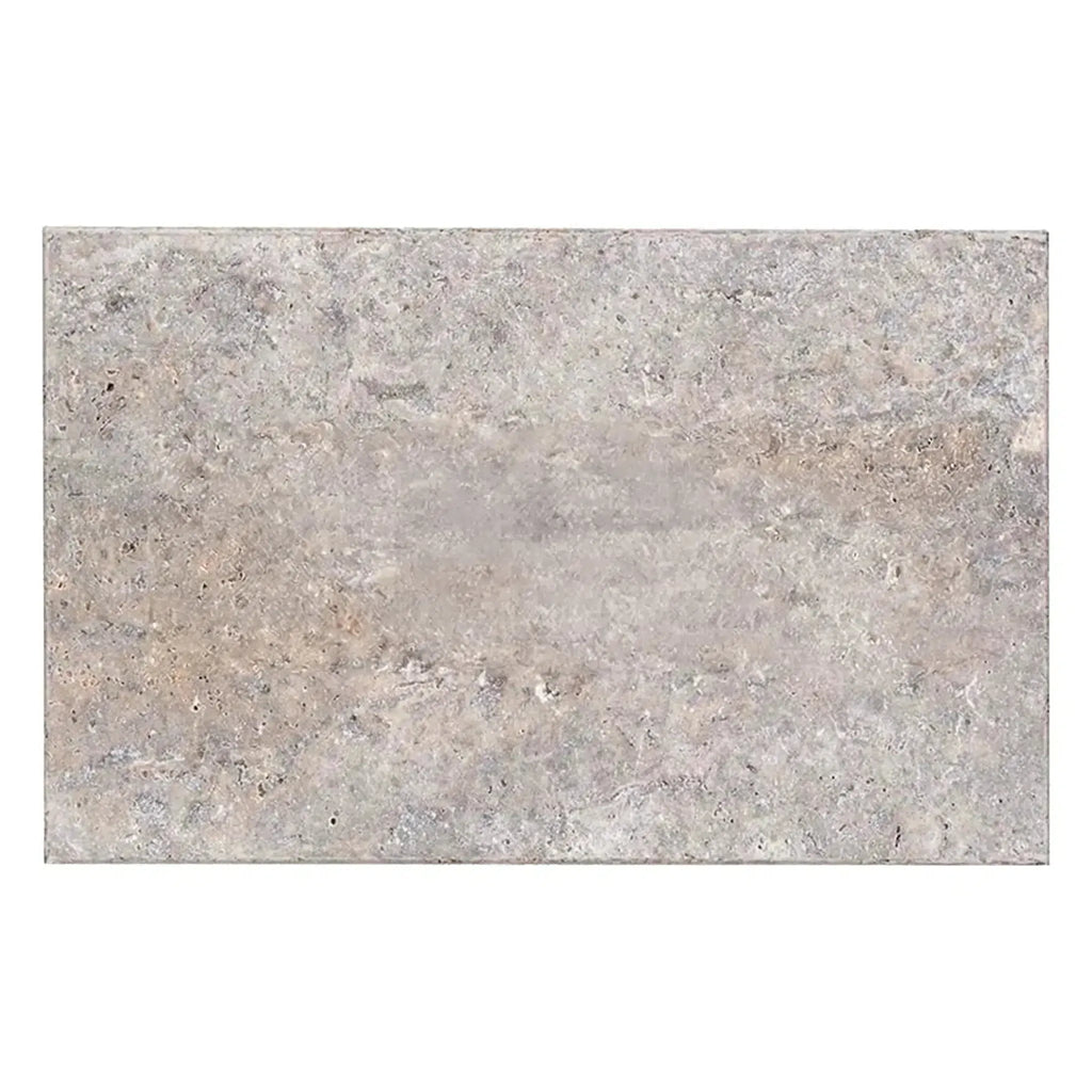 Textured gray stone tile from Silver Travertine 16X24 with brushed and chiseled edge