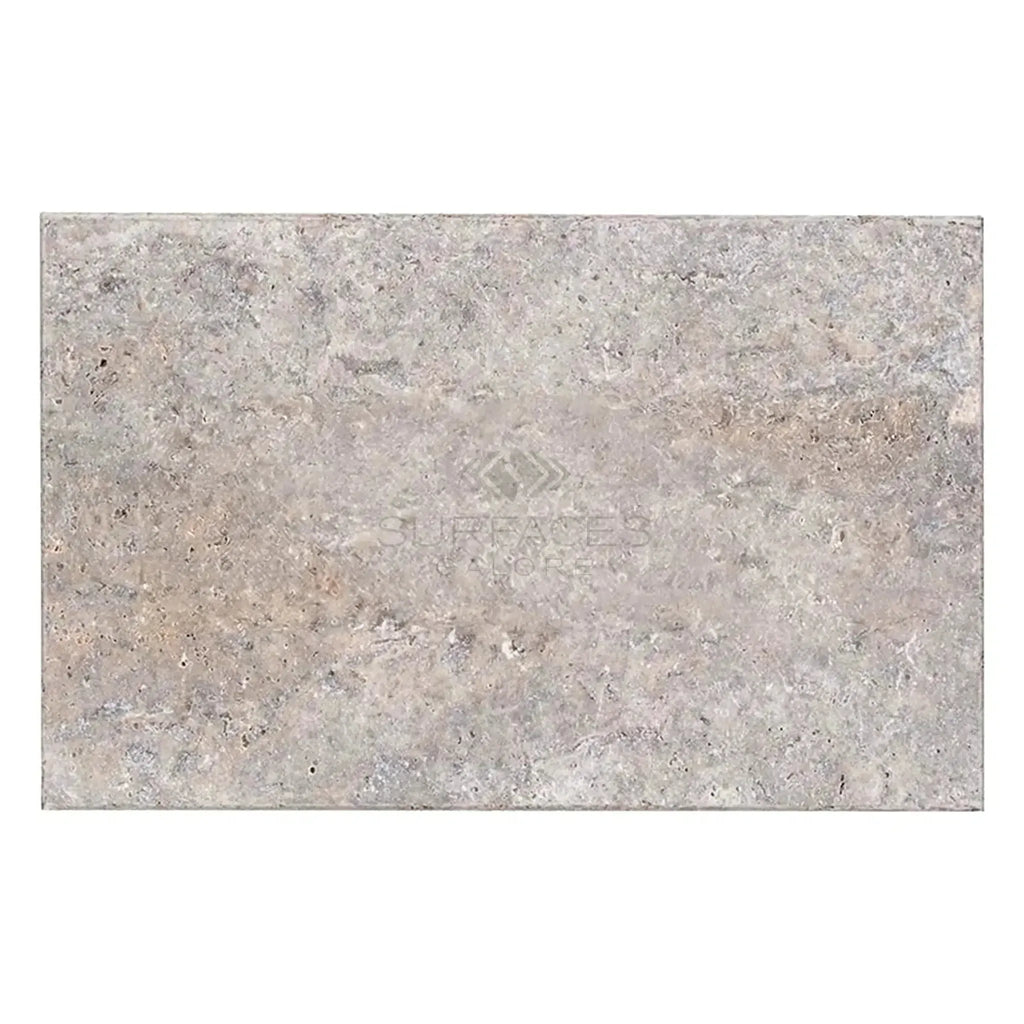 Rectangular Silver Gray Travertine 16x24 Tile Unfilled with Brushed and Chiseled Edge