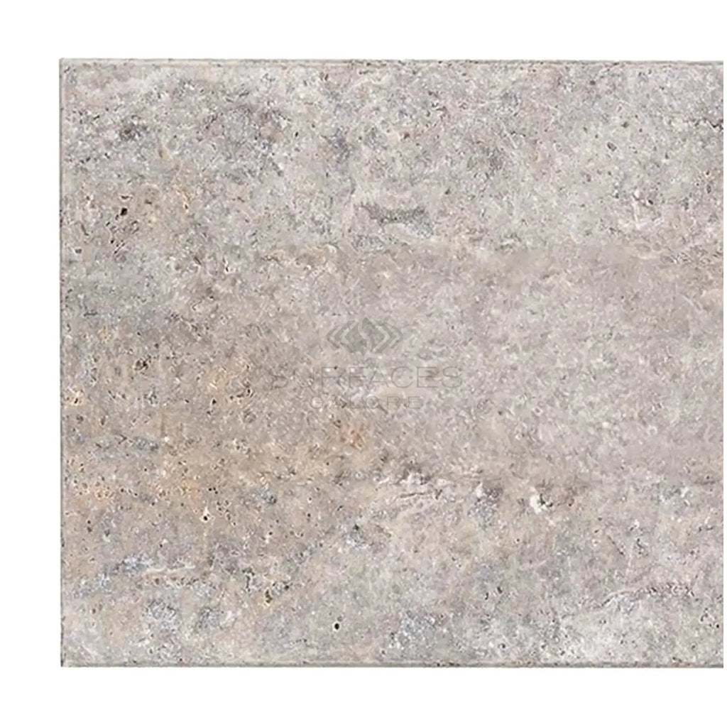 Silver Gray Travertine 16X24 Tile Unfilled with Brushed and Chiseled Edge Design