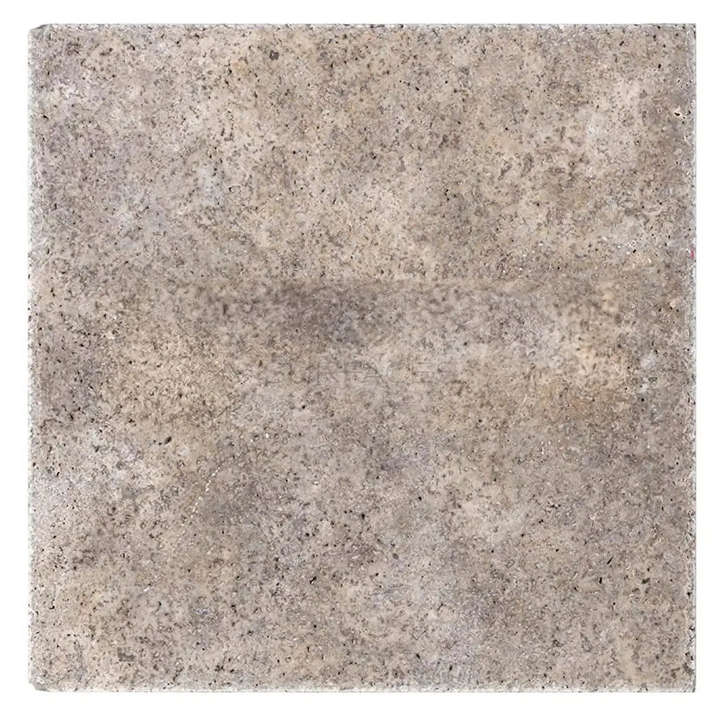 Textured Square Silver Gray Travertine 18X18 Tile Unfilled Brushed Chiseled Edge