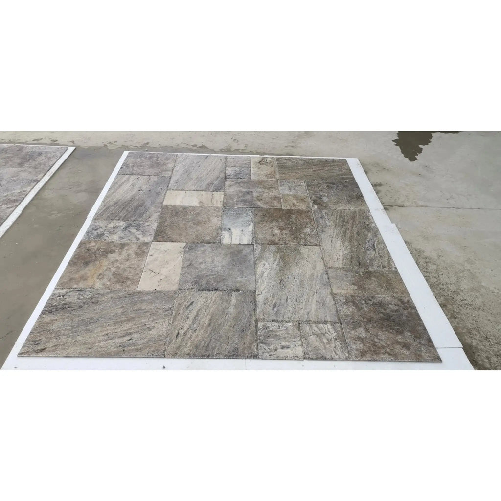 Rectangular Silver Travertine 24X24 tile flooring with a filled and honed finish