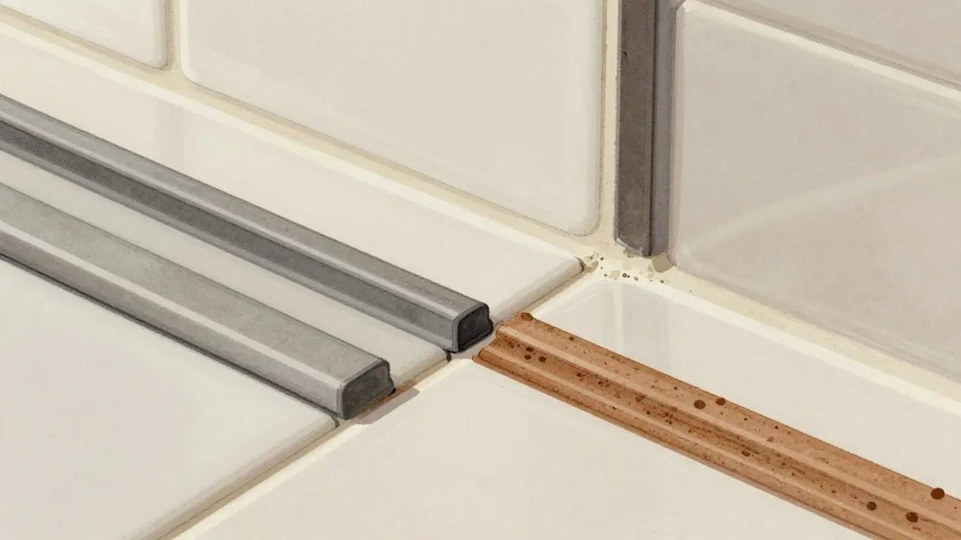 Sketch of backsplash grout options and application.