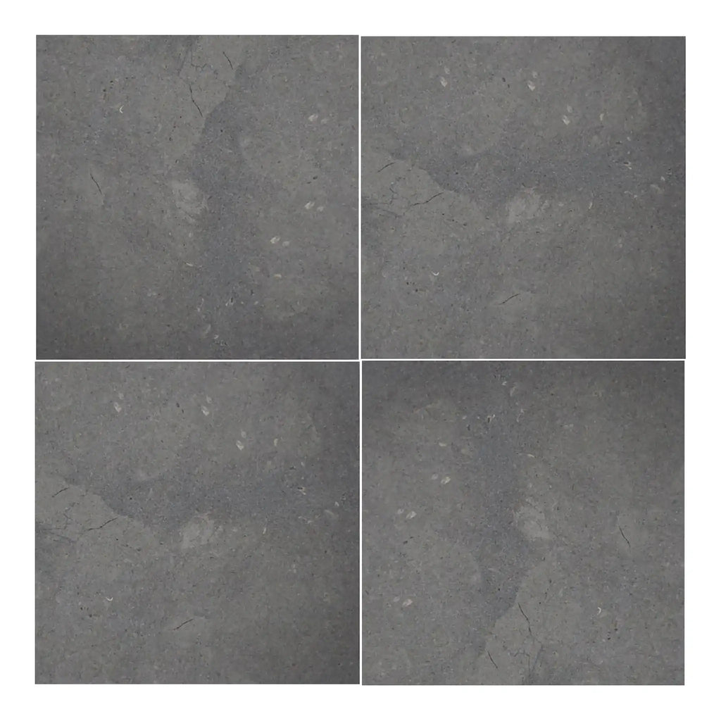 Silvermoor 12x12 honed limestone tile in dark gray with natural veining and matte finish