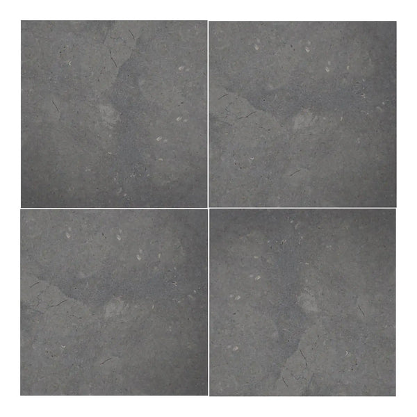 Silvermoor 18x18 honed limestone tile in dark gray with natural veining and matte finish