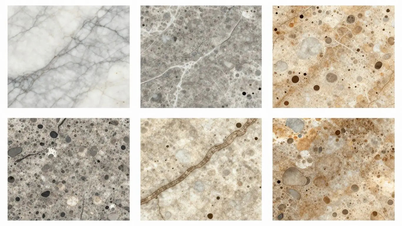 Marble, travertine, and limestone textures and patterns sketch.