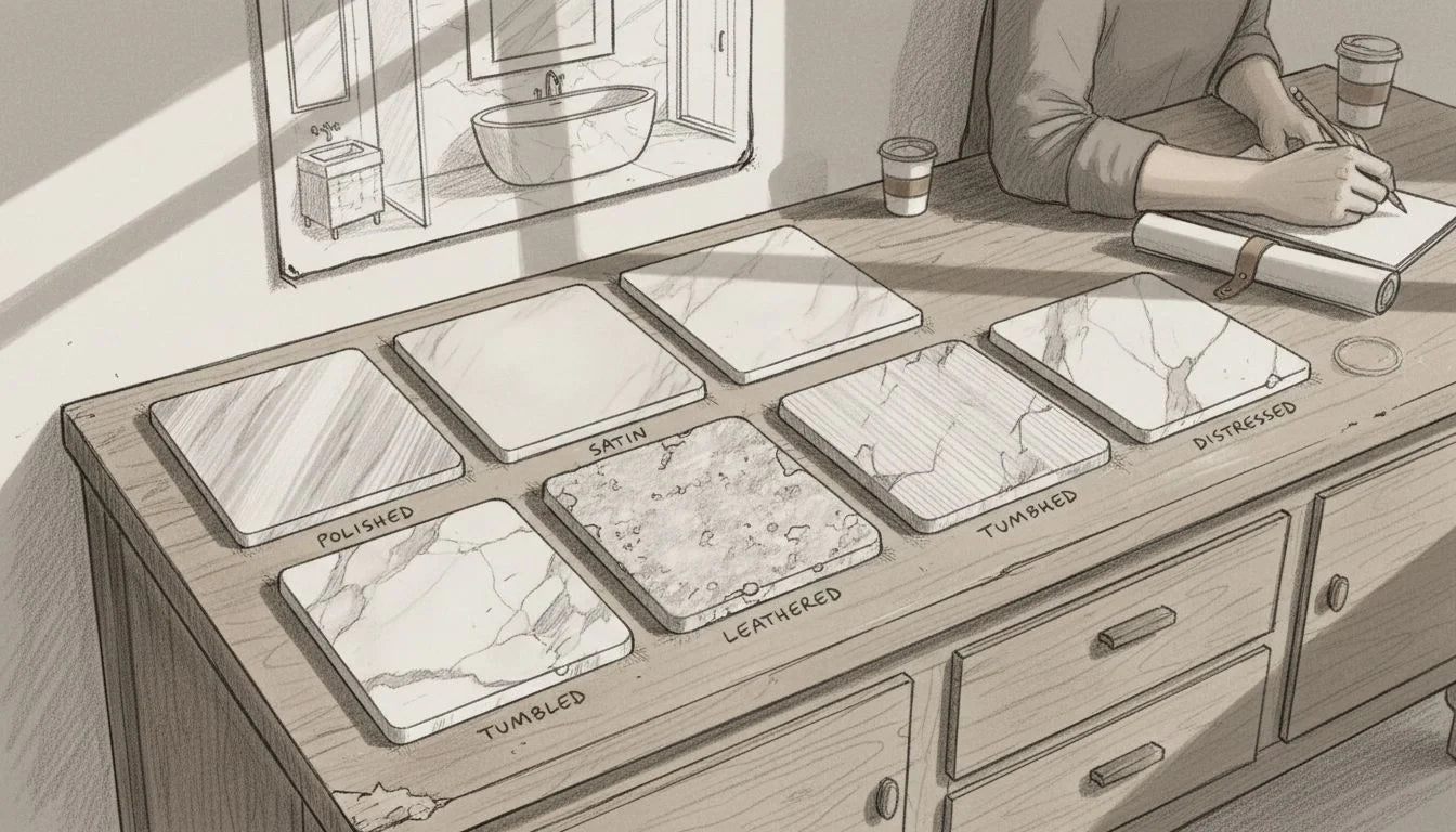 Marble samples showing various finishes compared