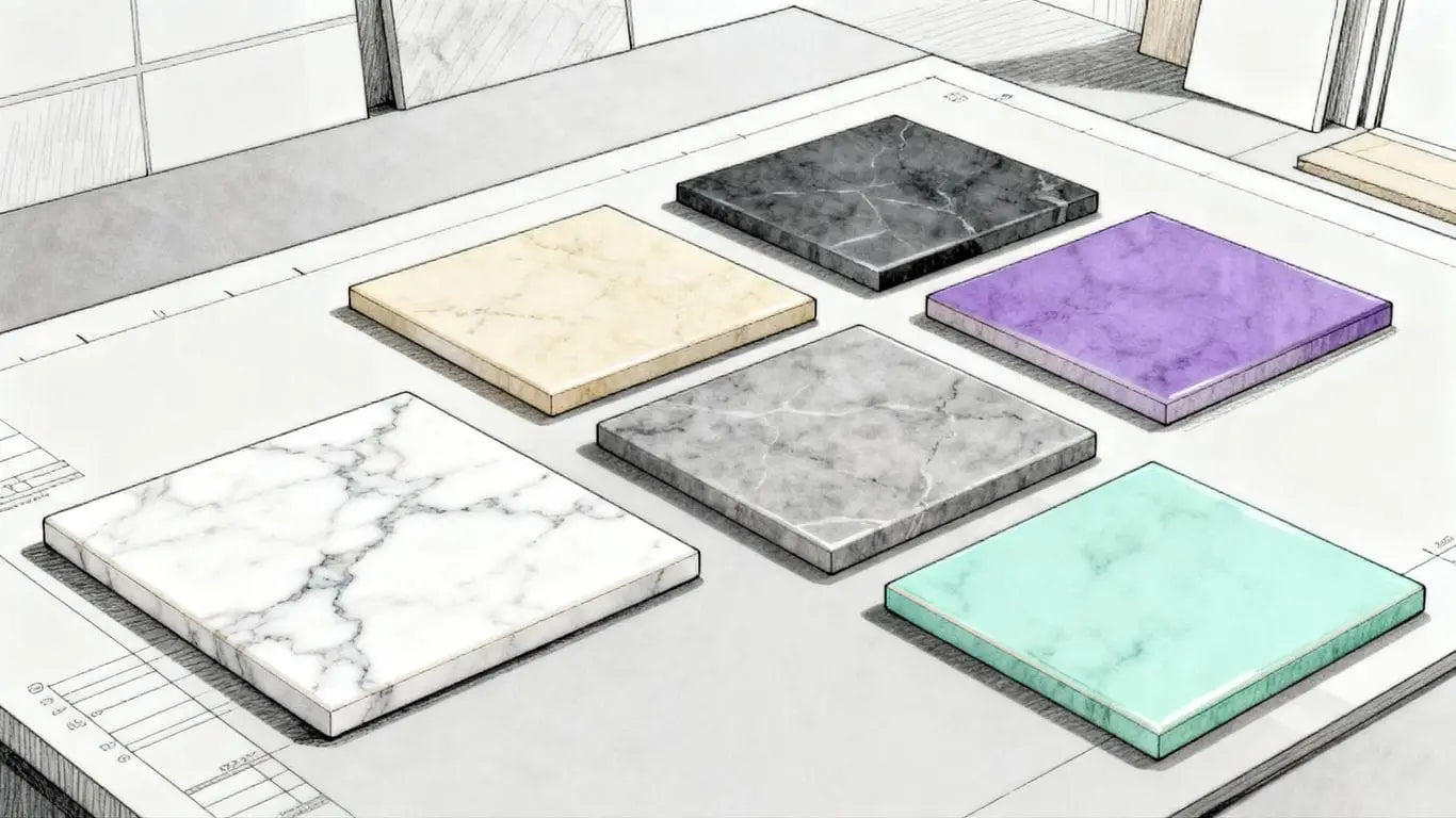 各种颜色的精选大理石瓷砖样品