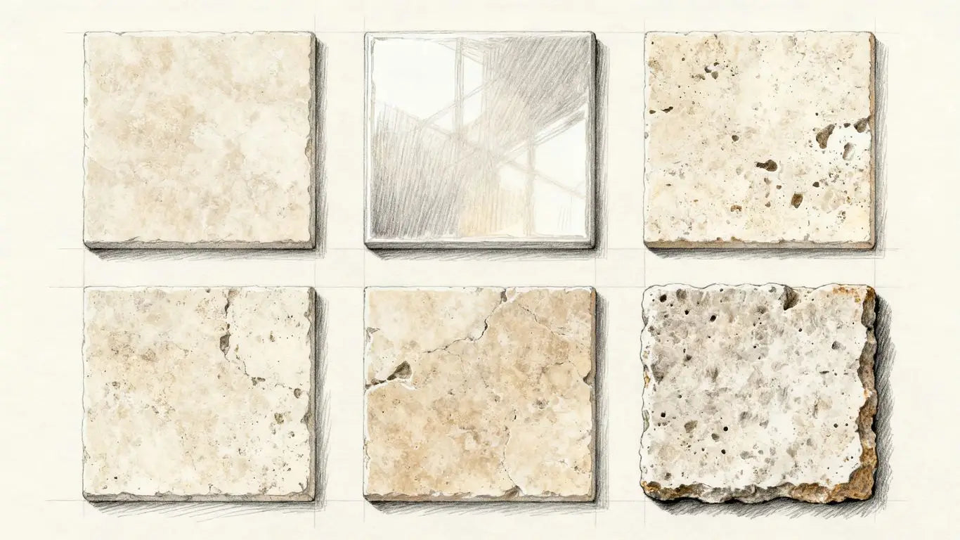 Room with polished and honed travertine