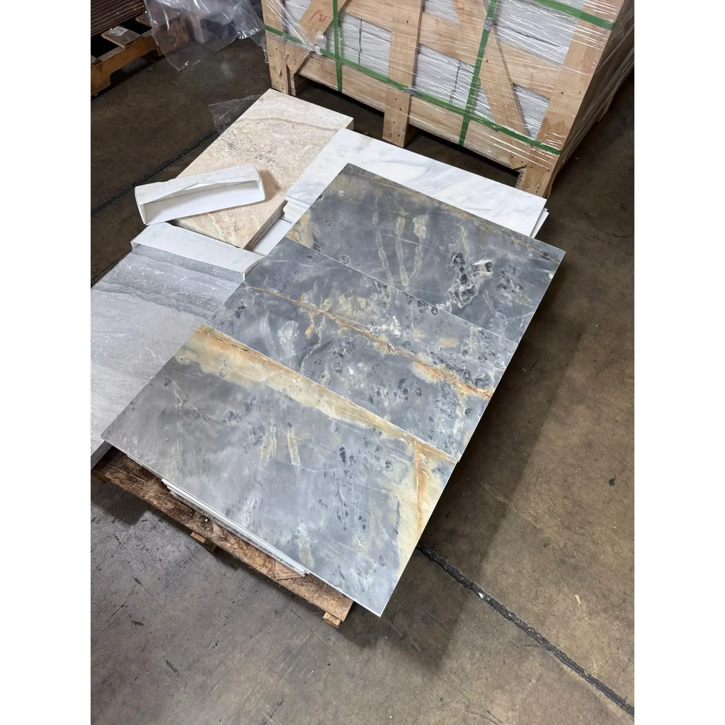Marble-patterned Sky Blue Azul Cielo 12X24 ceramic tiles for elegant decor