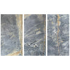 Three gray marble slabs of Sky Blue Azul Cielo 12X24 Marble Tile displayed elegantly