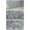 Three marble slabs of Sky Blue Azul Cielo 12X24 Marble Tile displayed elegantly