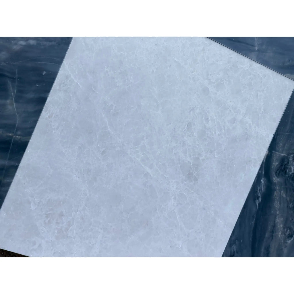 Sky Blue Azul Cielo 18X18 marble tile with light grey color and subtle white veining