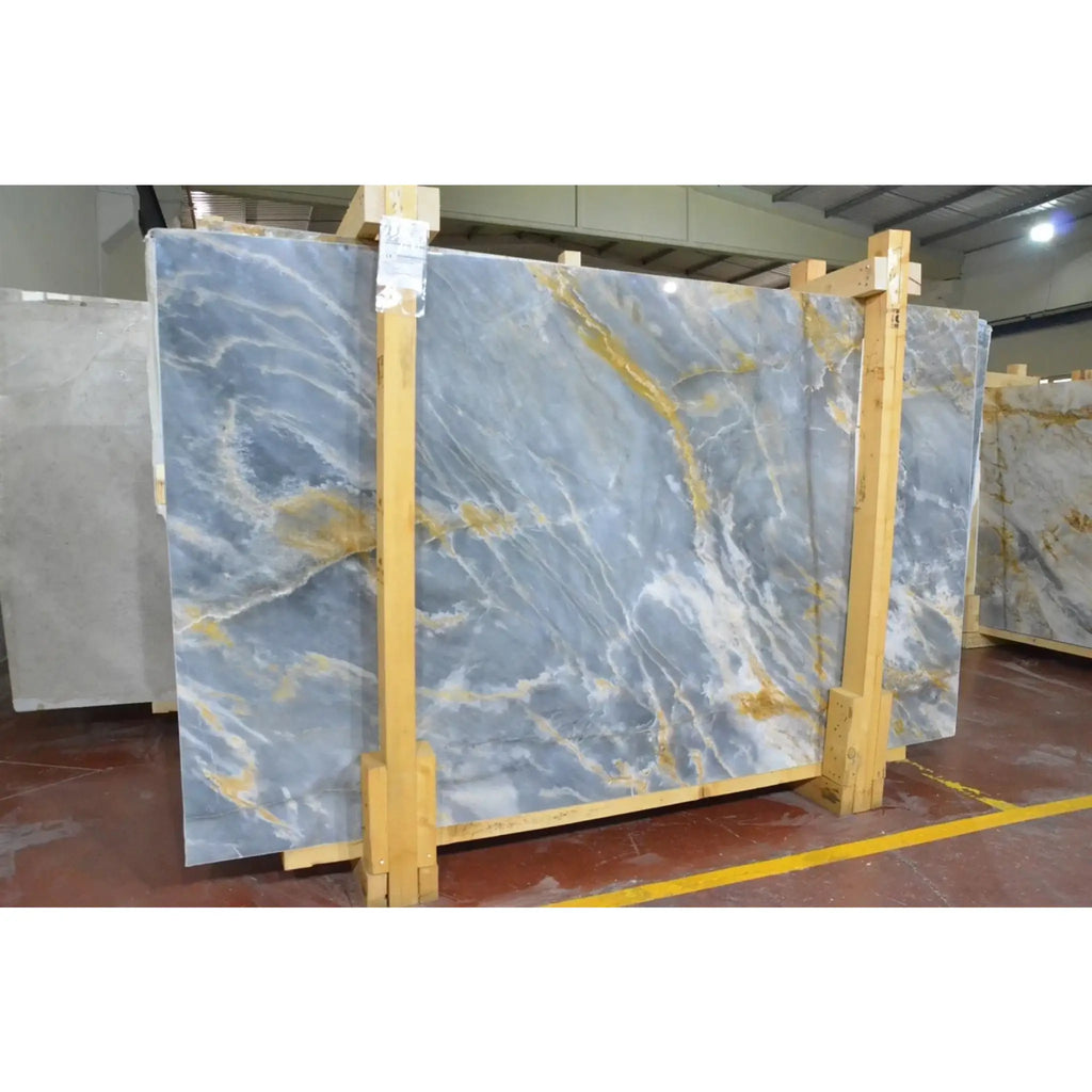 Blue and gold marble slab of Sky Blue Azul Cielo 18X36 Marble Tile
