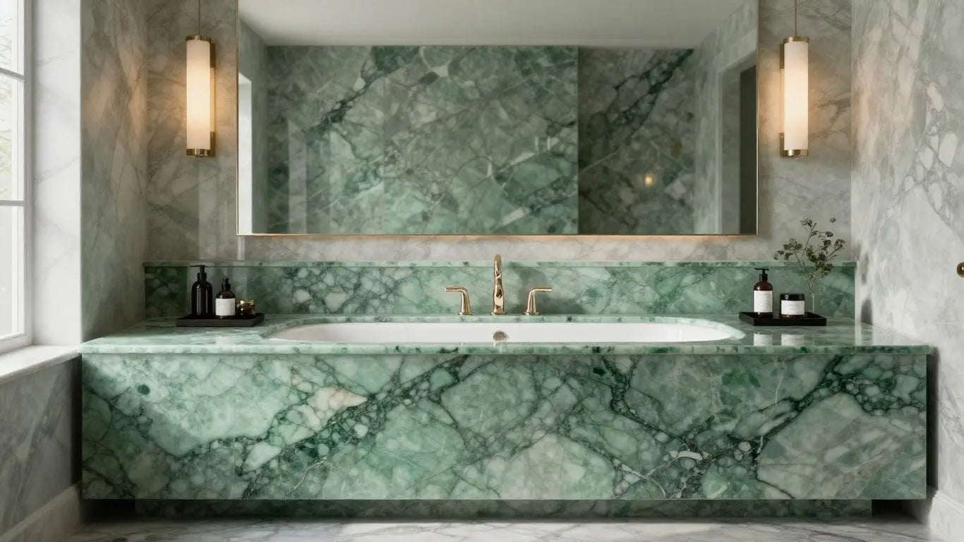 Ming Green marble vanity and bathtub in a sketch.