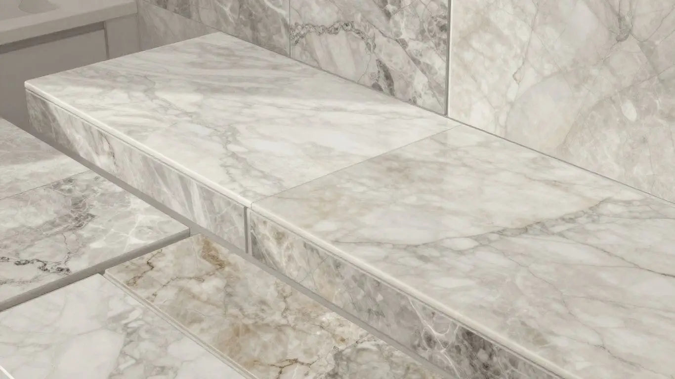 Sketch of elegant quartz tiles in natural stone patterns.