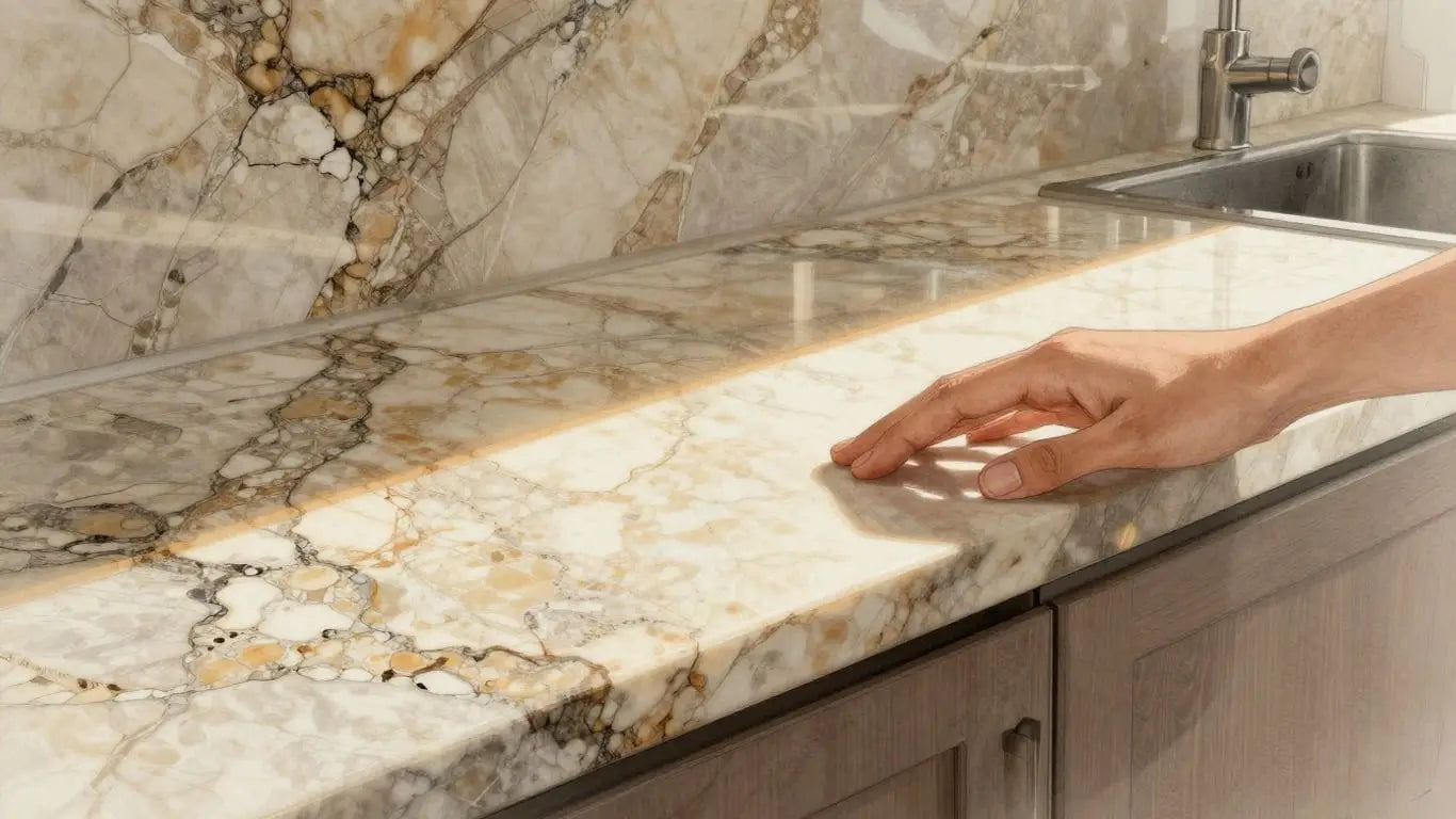 Natural stone countertop in a kitchen sketch.
