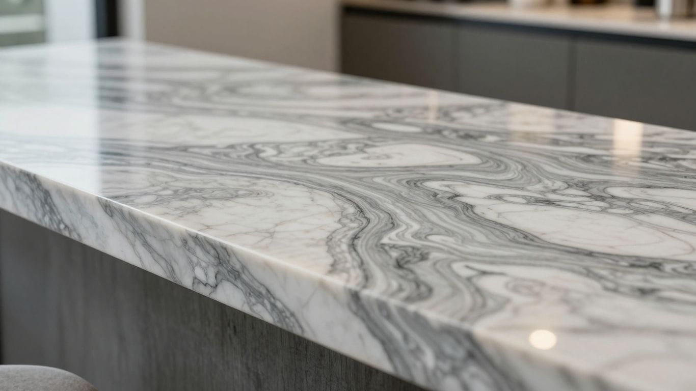 Bardiglio marble slabs with grey and white patterns.