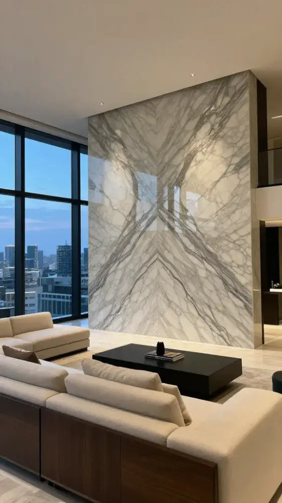 Bookmatched Feature Walls in Penthouse Units