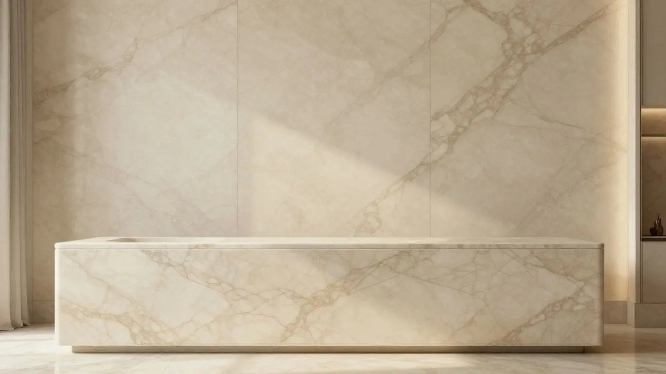 Botticcino marble countertop and wall panel sketch.