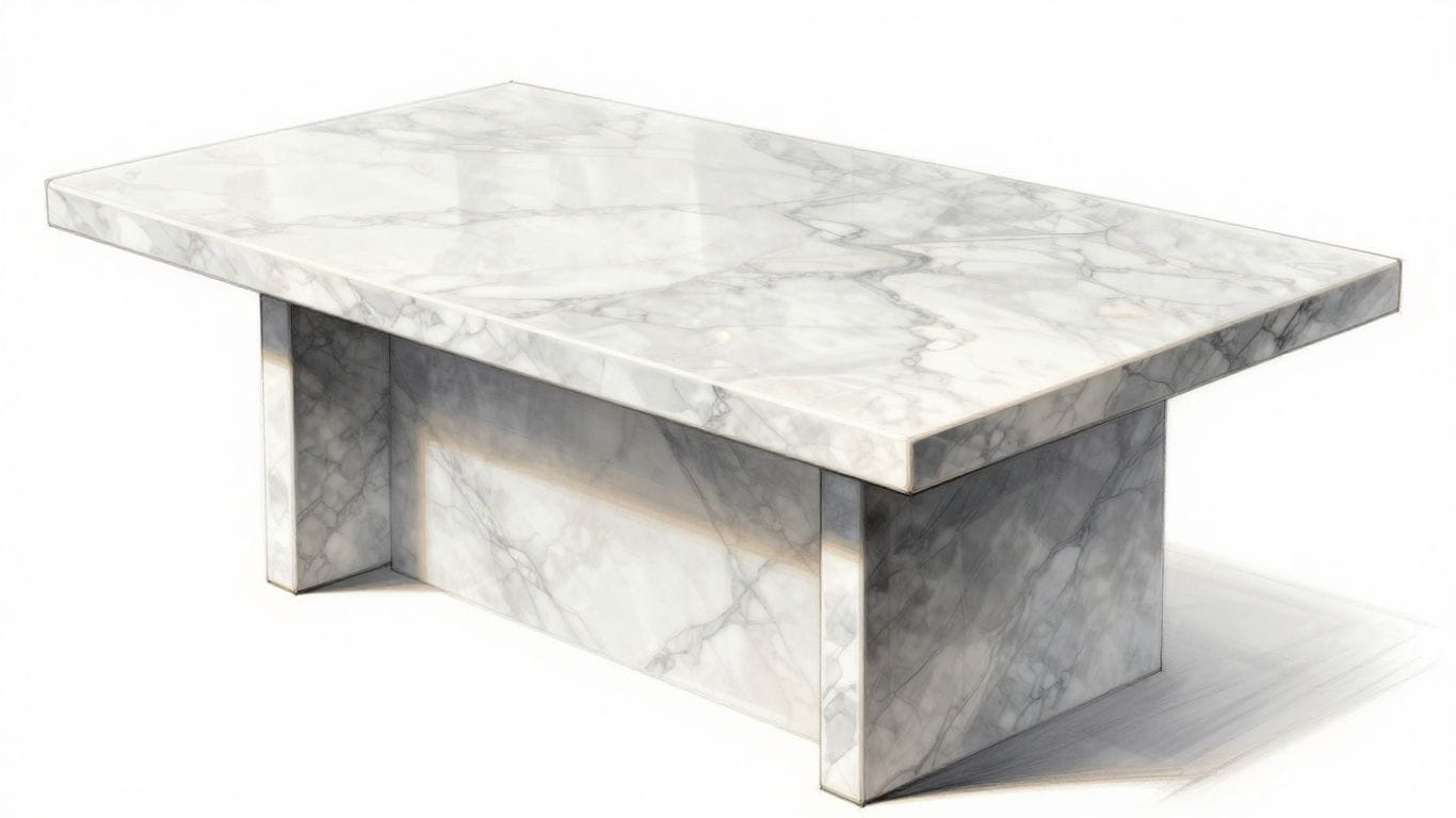 Sketch of white marble countertop with grey veining.
