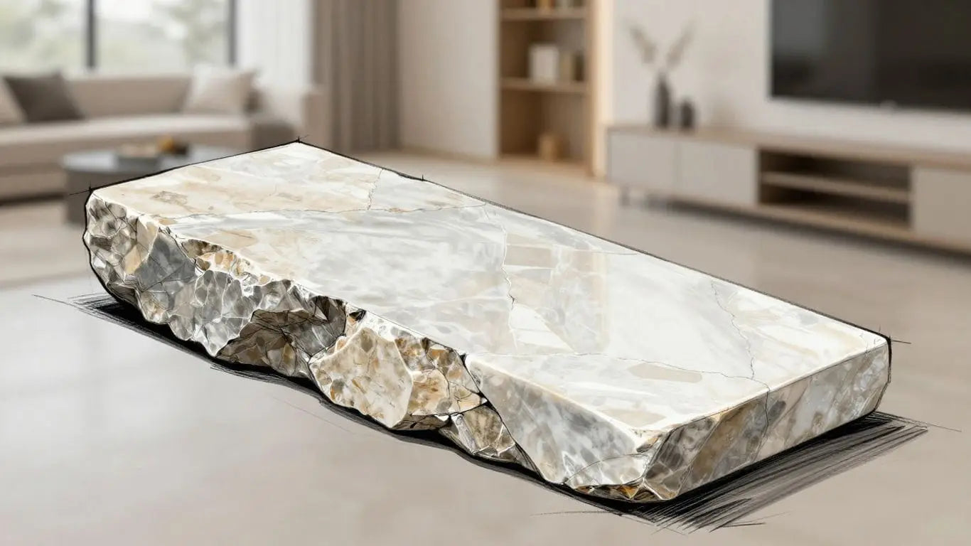 Stone transformation from quarry to home interior.