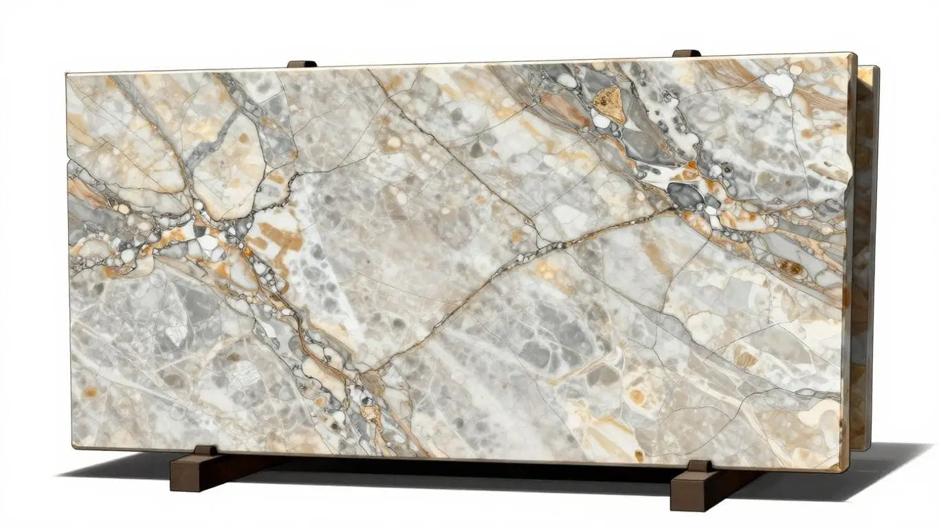 Dolomite marble slabs with intricate veining.