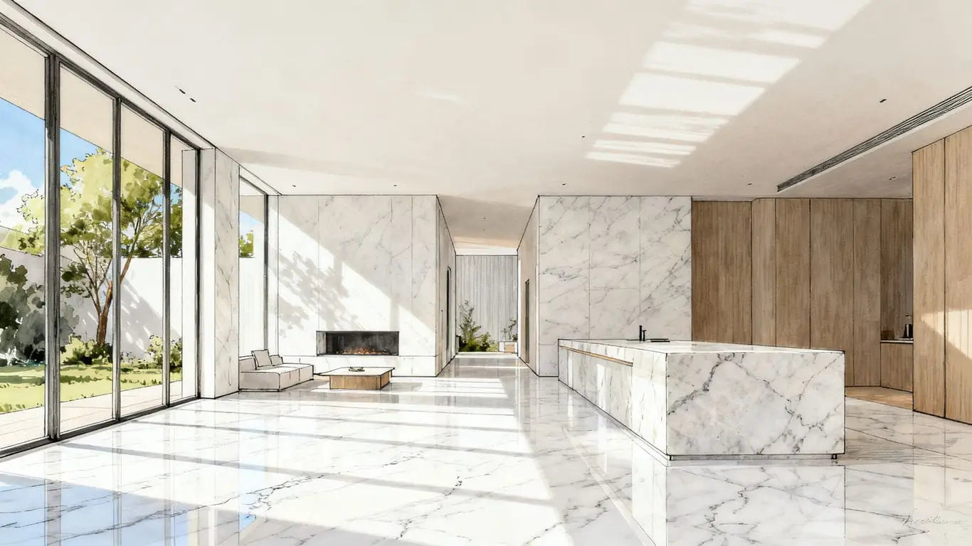 Luxury bathroom featuring white marble flooring