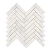 White herringbone tile pattern of Snow White 1X4 Herringbone Marble Mosaic Polished