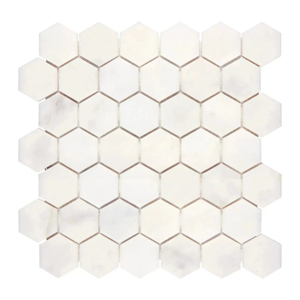 Snow White 2 Inch Hexagon Marble Mosaic Polished White Tile Mosaic Display