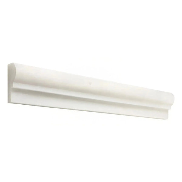 White decorative molding featured in Snow White 2X12 OG-1 Marble Polished Chair Rail Trim