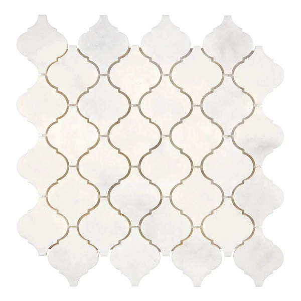 White Arabesque mosaic tile sheet from Snow White 3 inch Lantern Marble Mosaic