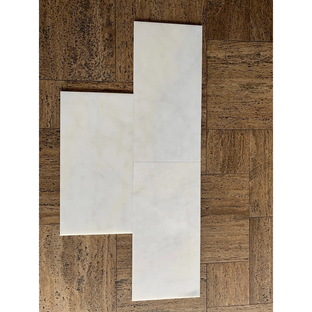 Snow White Marble 12x24 Polished tiles in cross pattern
