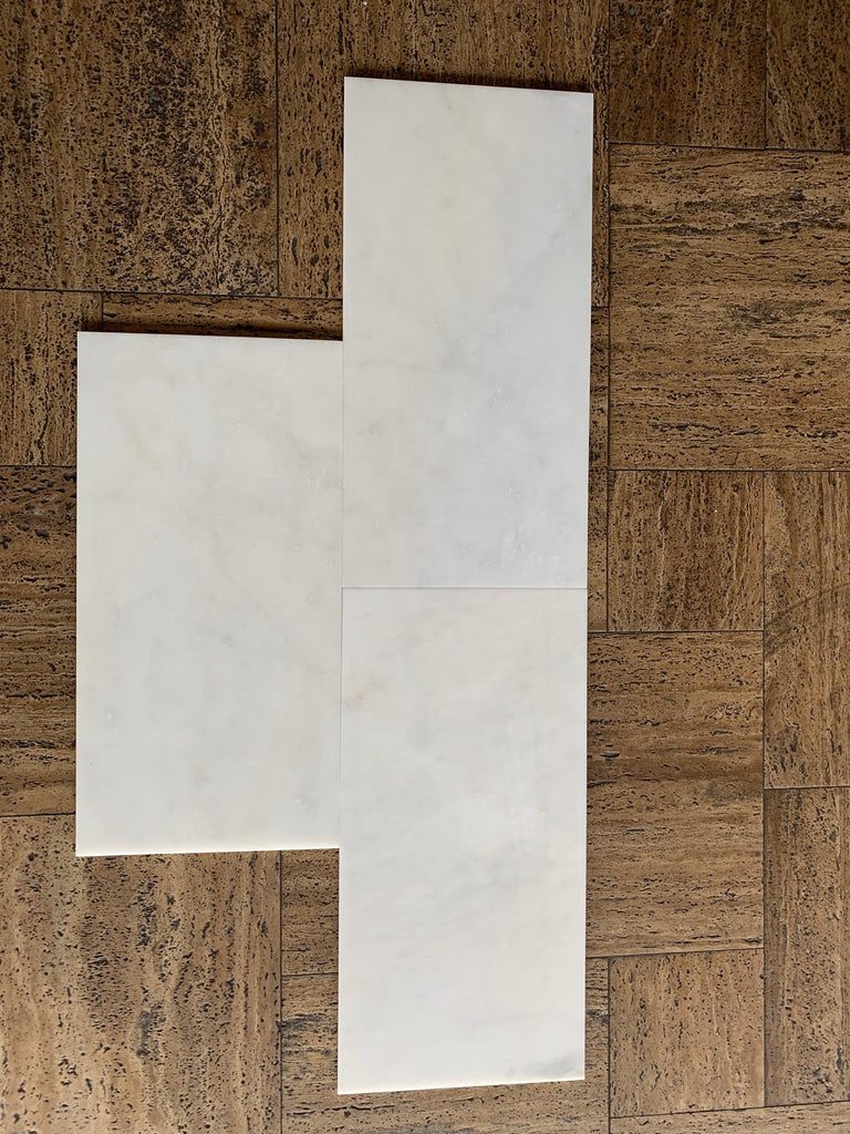 Snow White Marble 12x24 Polished tiles in cross pattern