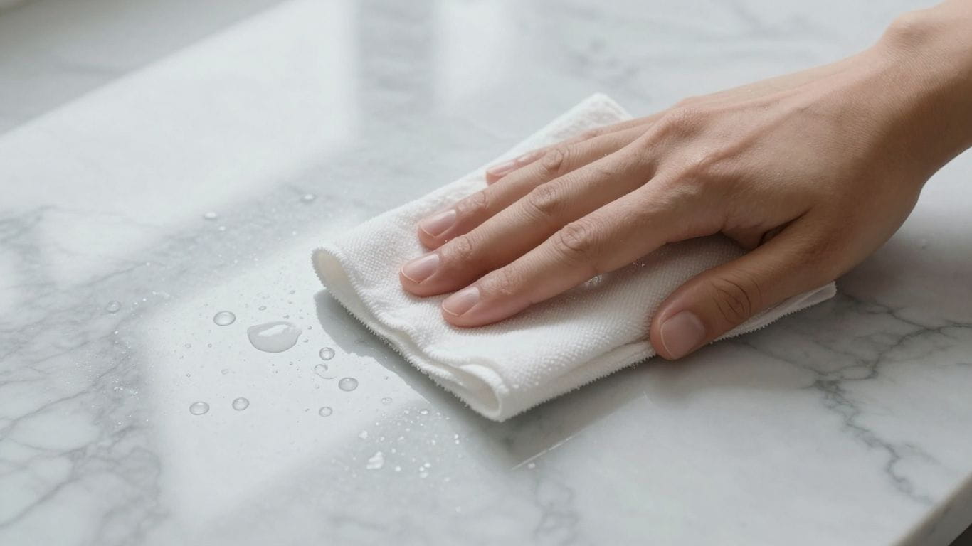 Sketch of cleaning marble tile with a soft cloth.