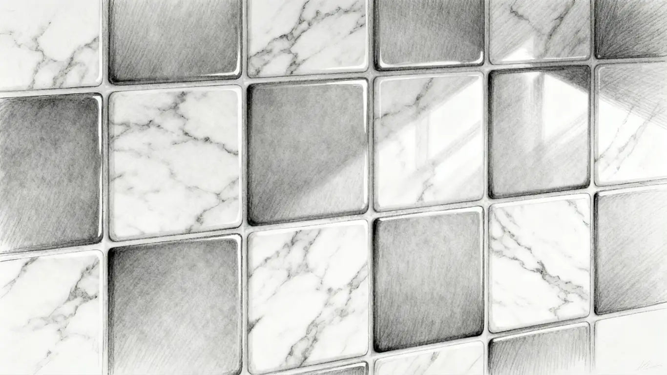Close-up of polished marble tile surfaces