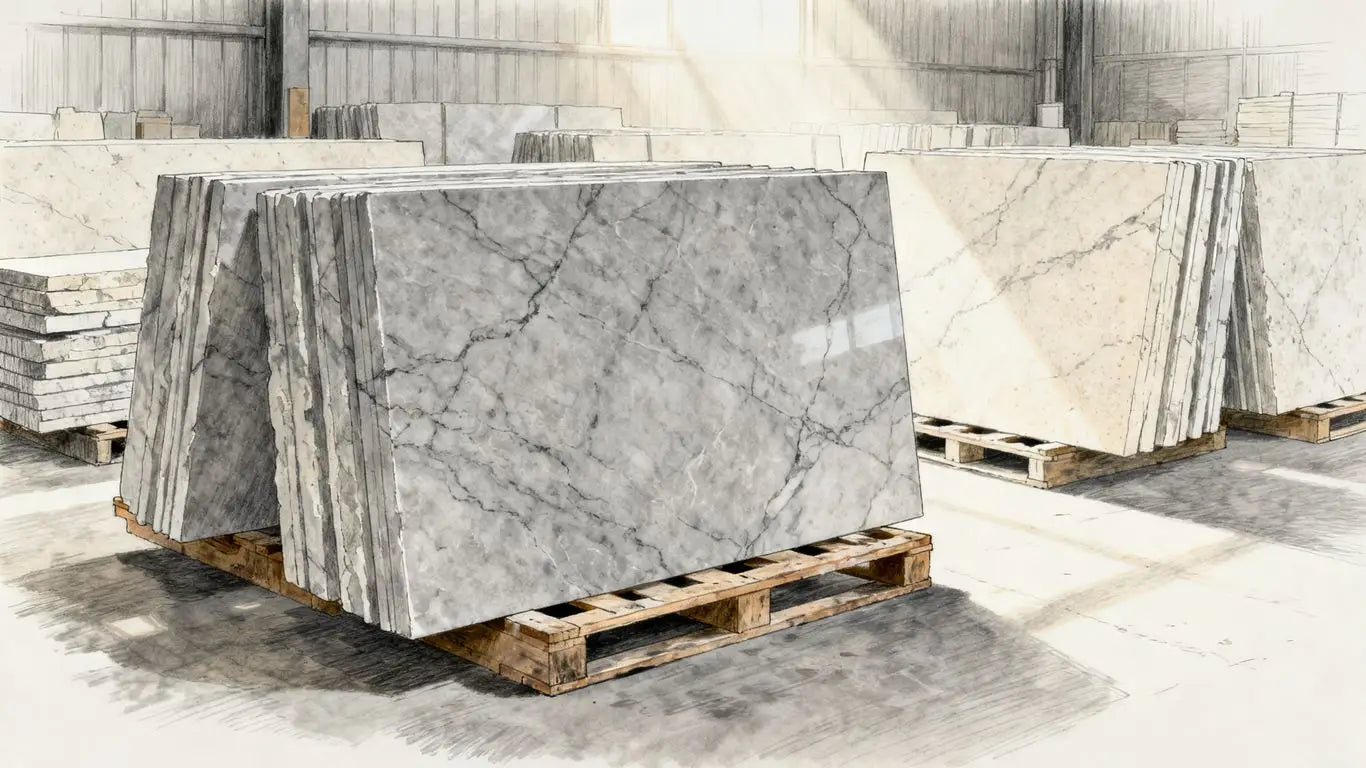 A warehouse of natural stone tiles