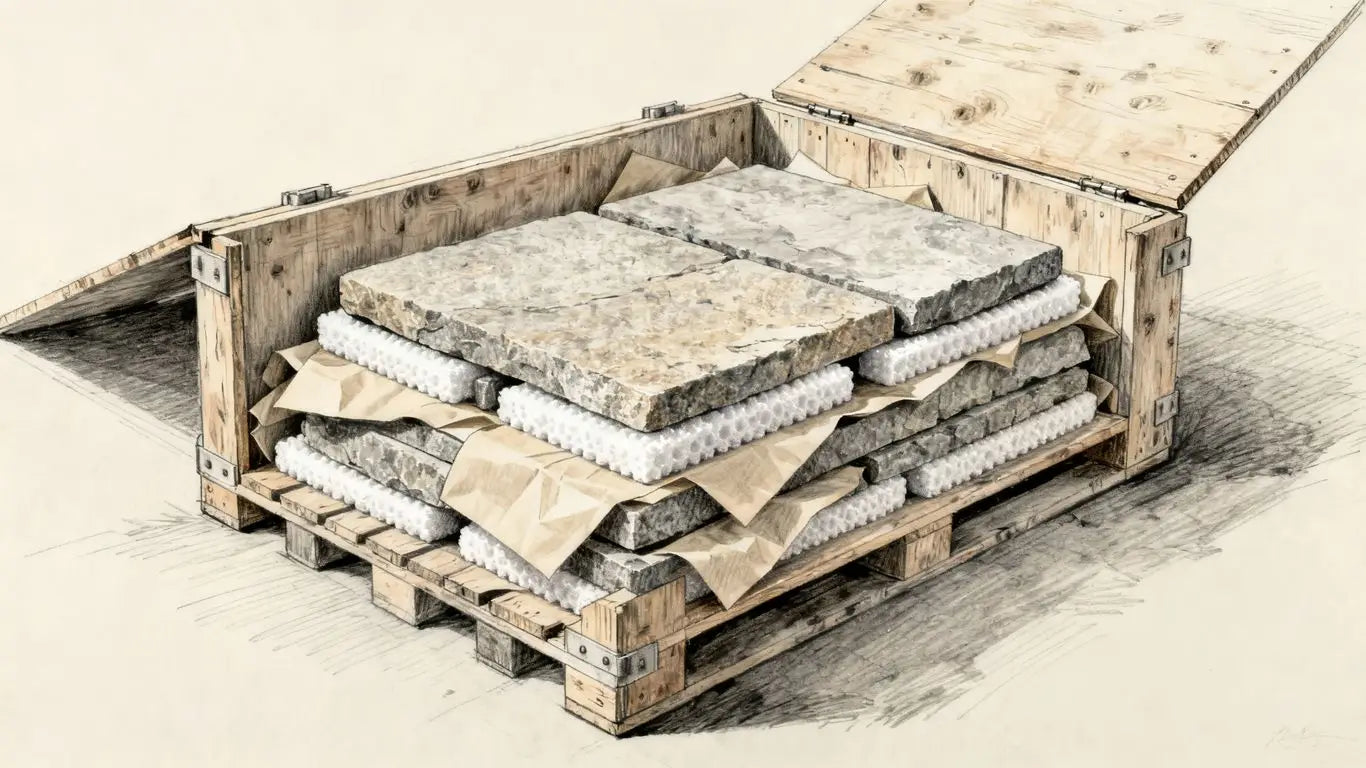 Crated marble ready for transit