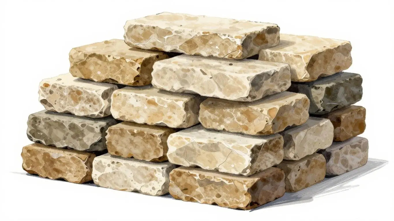 Sketch of natural earth-tone limestone bricks.