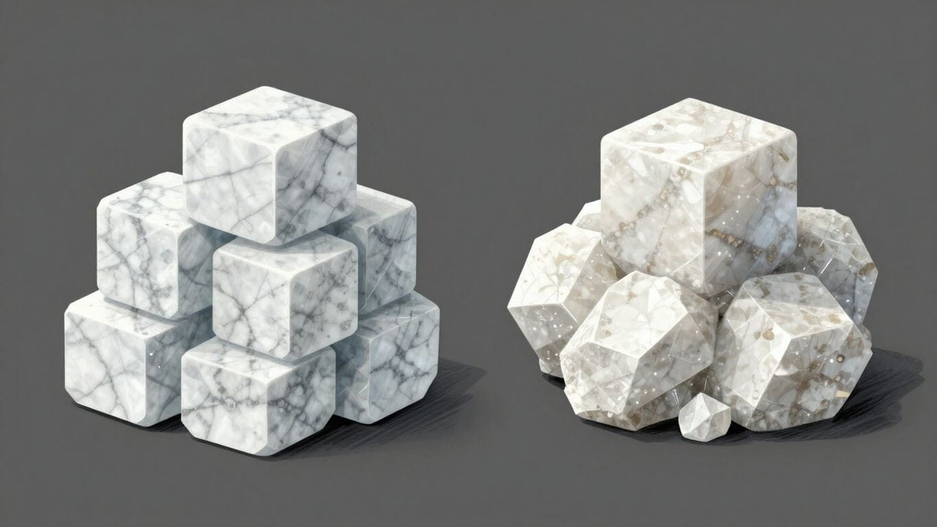 Dolomite vs Marble crystalline structure comparison sketch