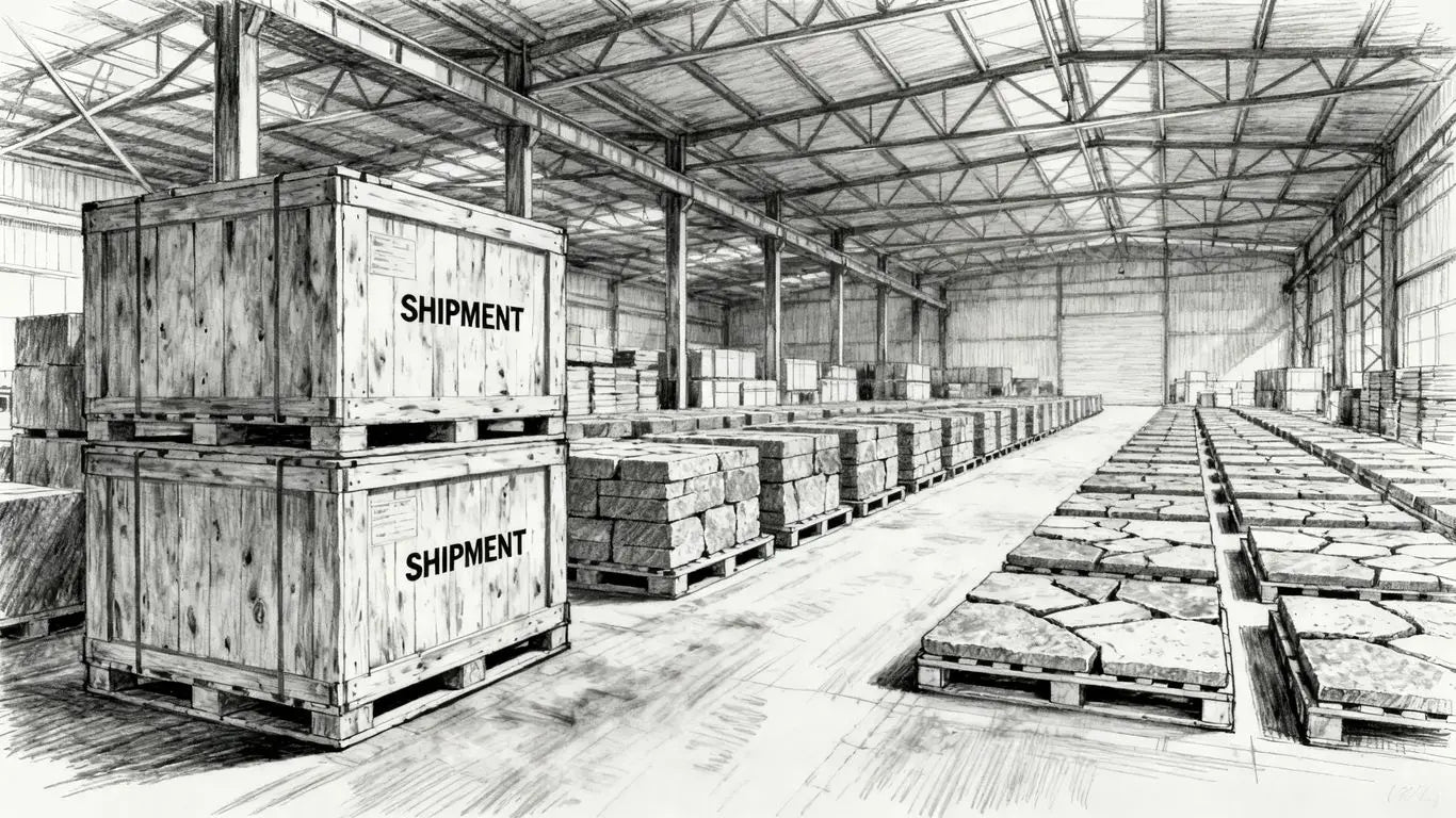 Secure stone crating process in warehouse
