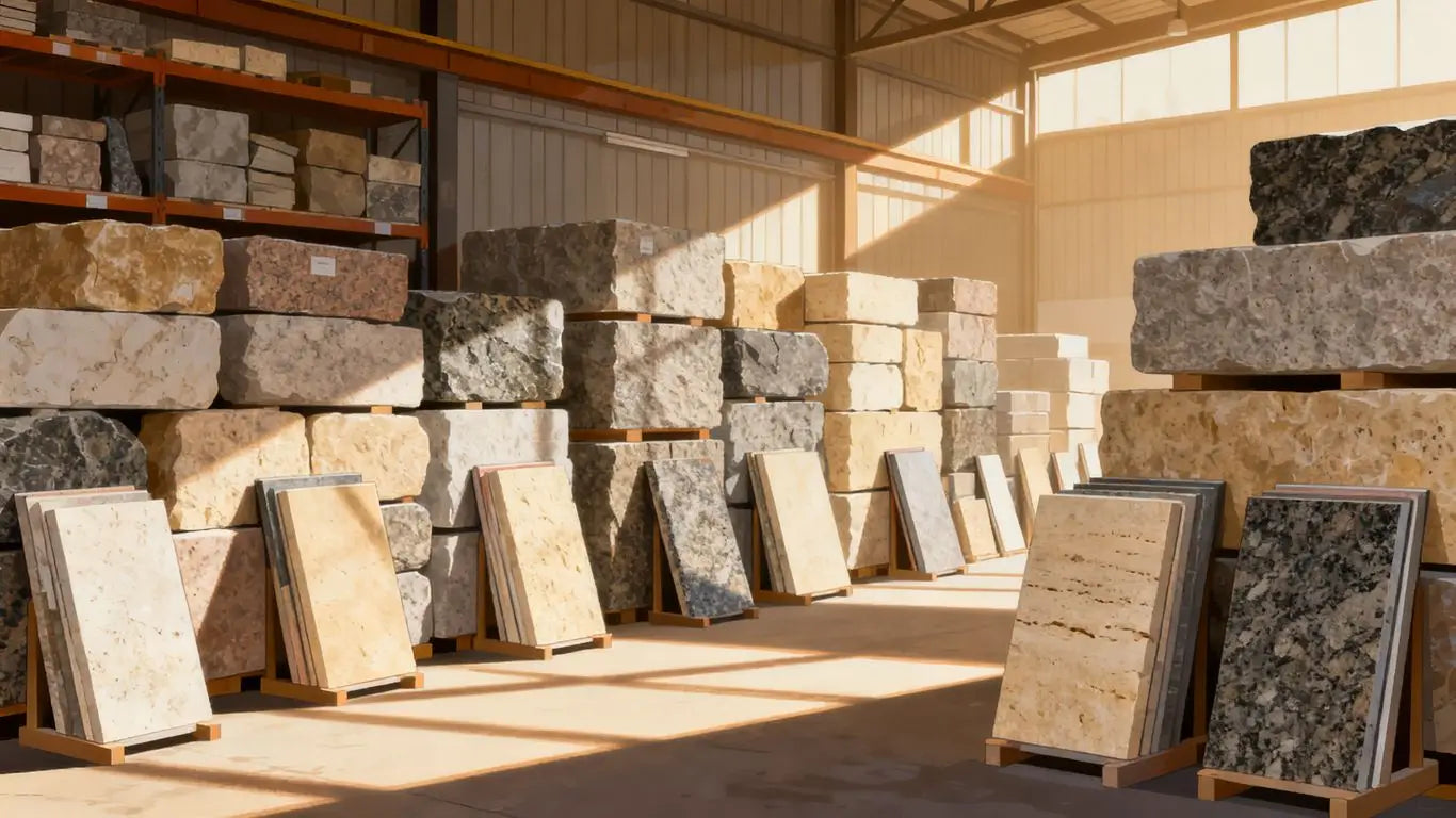 Stone warehouse inventory display