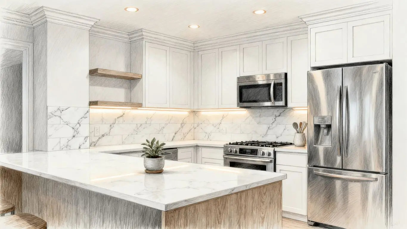 Interior view of modern kitchen with elegant backsplash