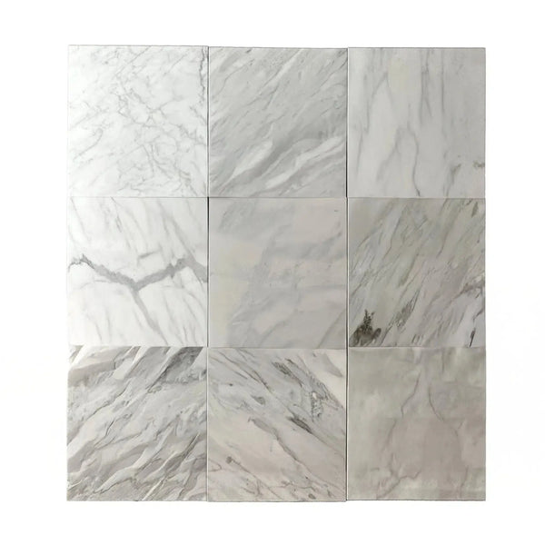 Nine square Statuarietto Madley white polished marble tiles for flooring or wall use