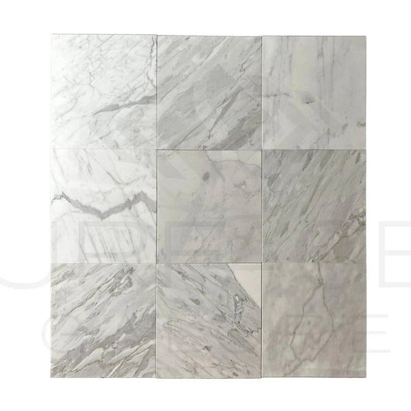 Nine square Statuarietto Madley white polished marble tiles for flooring