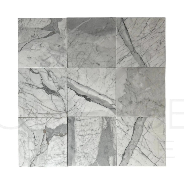Nine Statuarietto Madley White 12X12 Polished Marble Tiles for elegant flooring
