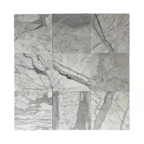 Nine square Statuarietto Madley white polished marble tiles for flooring