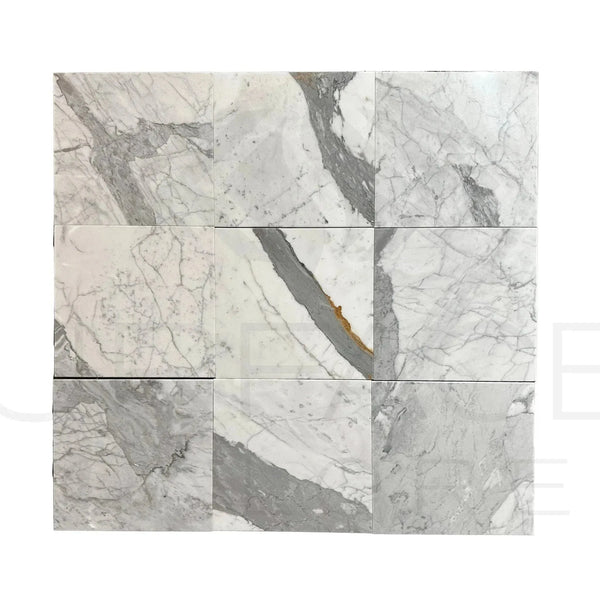Rectangular Statuarietto Venato White Polished Marble Tile arrangement for flooring